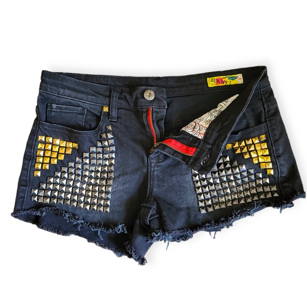 Blank NYC Gold Silver Studded Black Jean Shorts 26